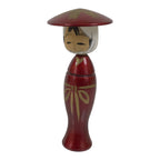 Japanese Wooden Kokeshi Doll Vtg Woman Traditional Craft Red Kimono Hat KF854-AD - Kokeshi-chidorivintage.com