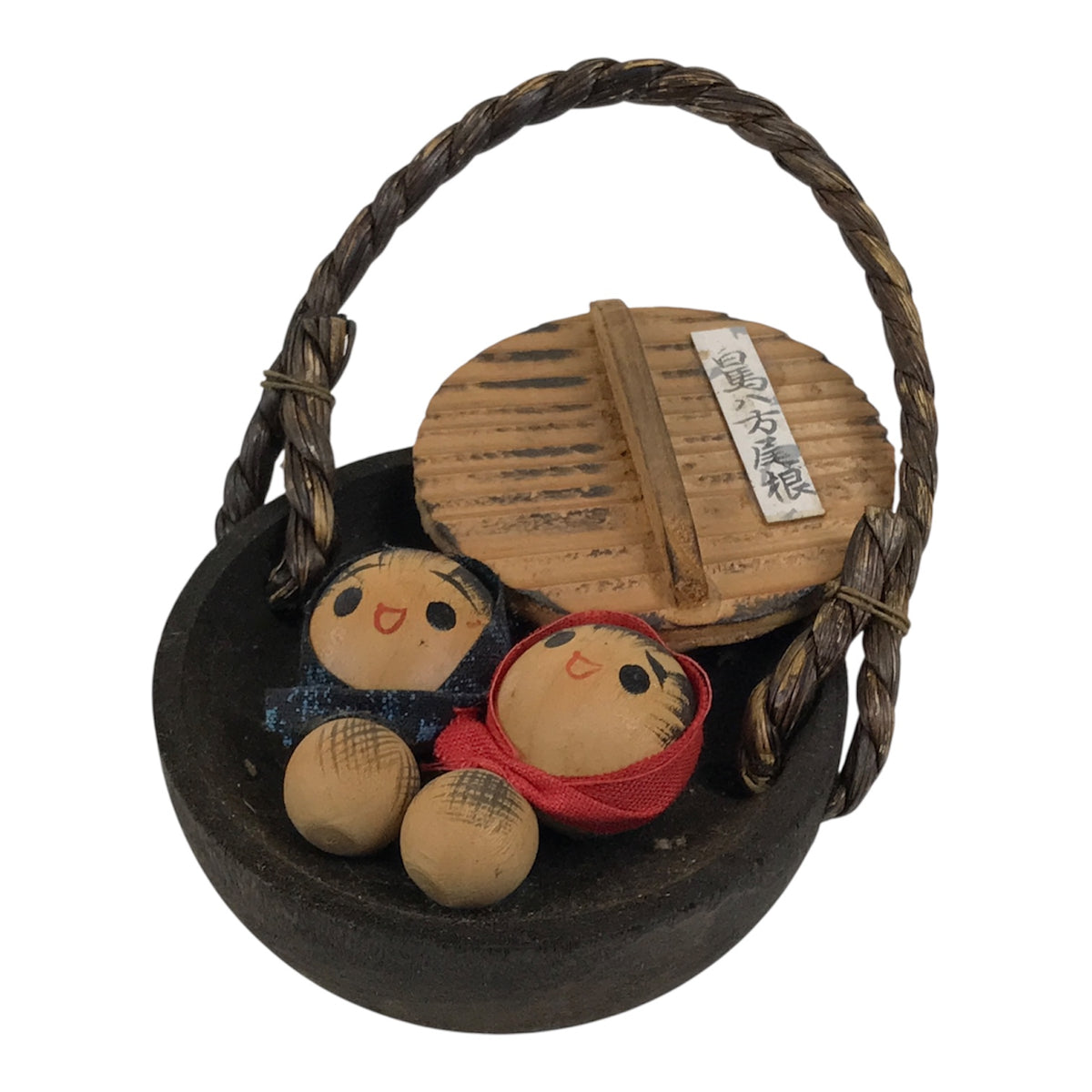 Japanese Wood Kokeshi Doll Vtg Hakuba Souvenir Kids Hanging Pot Brown KF855-AD - Kokeshi-chidorivintage.com