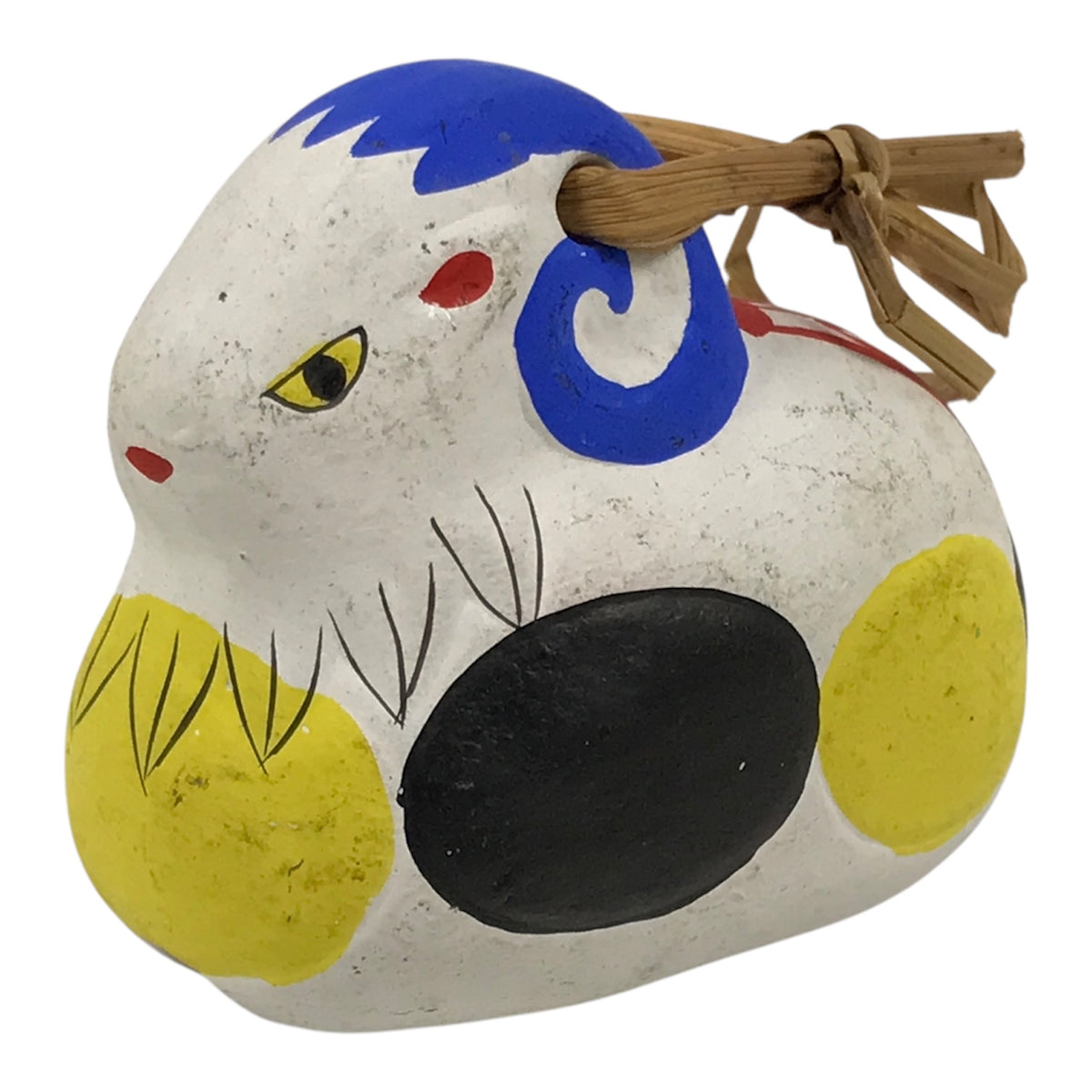Japanese Clay Bell Dorei Sheep Vtg Tsuchi-Suzu Zodiac Animal White Blue DR698-AD - Dorei-chidorivintage.com