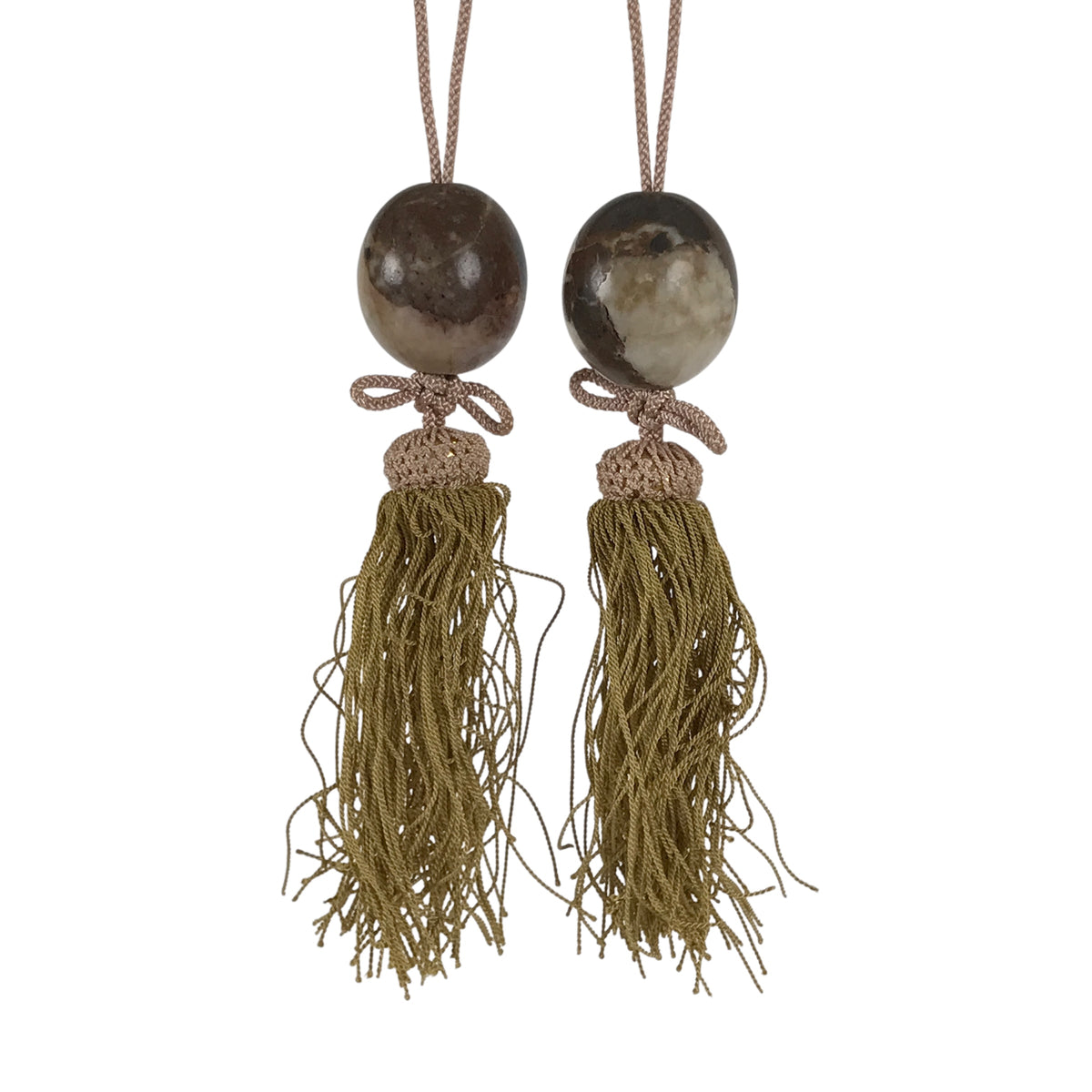 Japanese Agate Stone Hanging Scroll Weights Vtg Fuchin Kakejiku Brown Pink FC376-AD - Scroll Accessory-chidorivintage.com