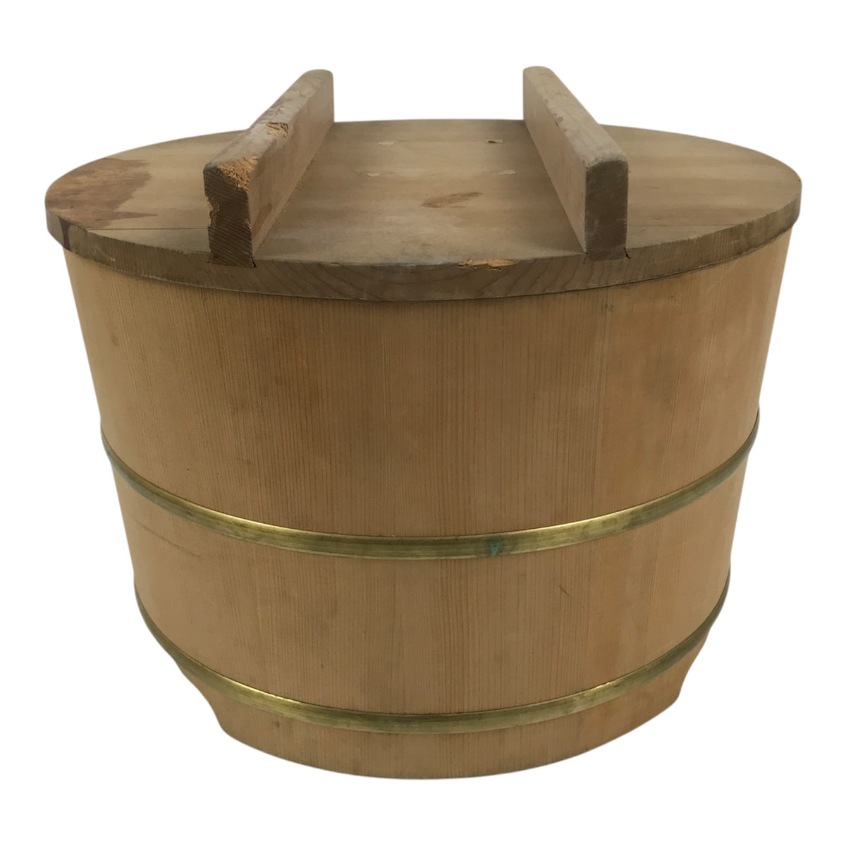 Japanese Large Handcrafted Lidded Wooden Oke Bucket Vtg Water Rice Storage BK64-OT - Wood-chidorivintage.com