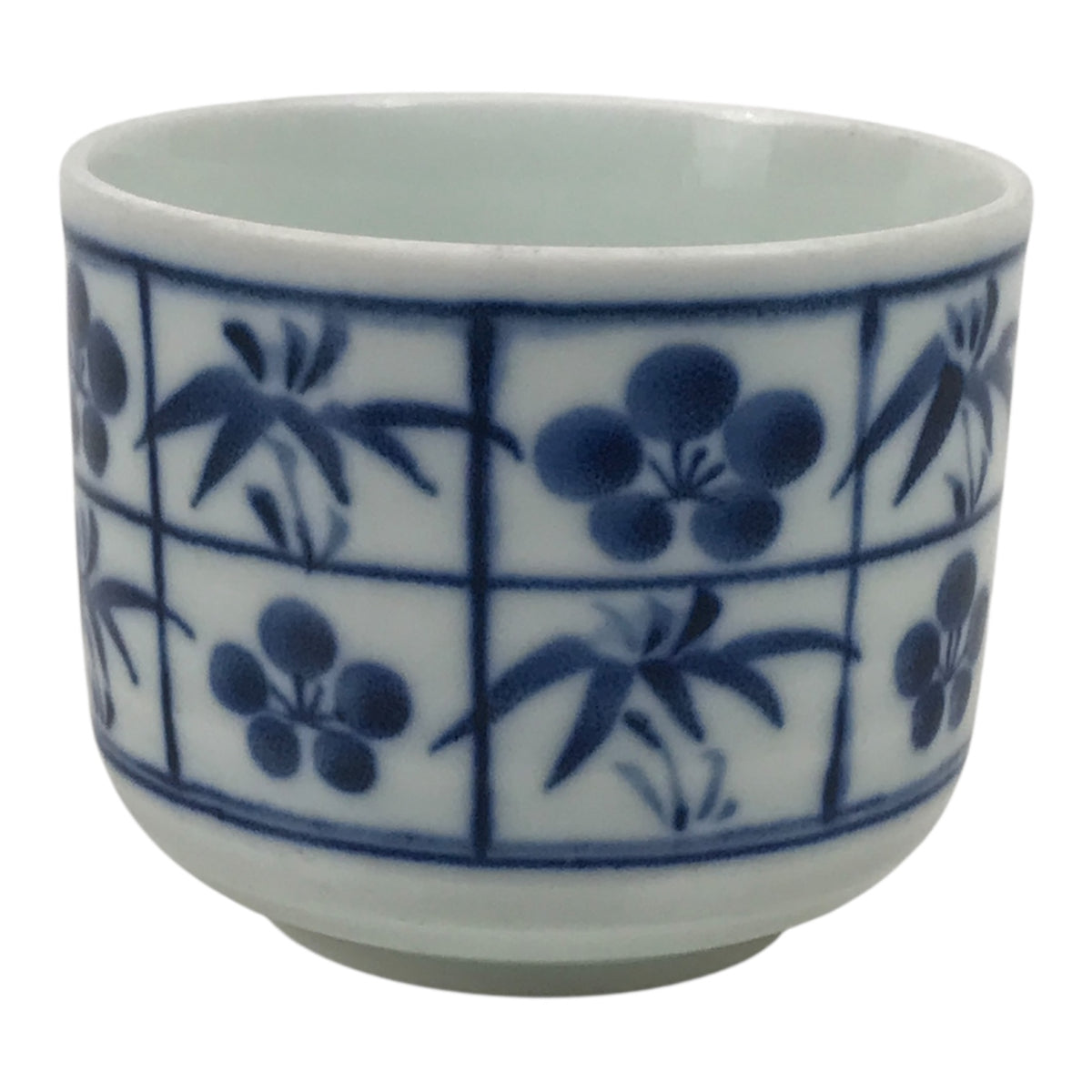 Japanese Sometsuke Porcelain Teacup Vtg Soba Choko White Blue Plum Bamboo TC642-KT - Teacup-chidorivintage.com