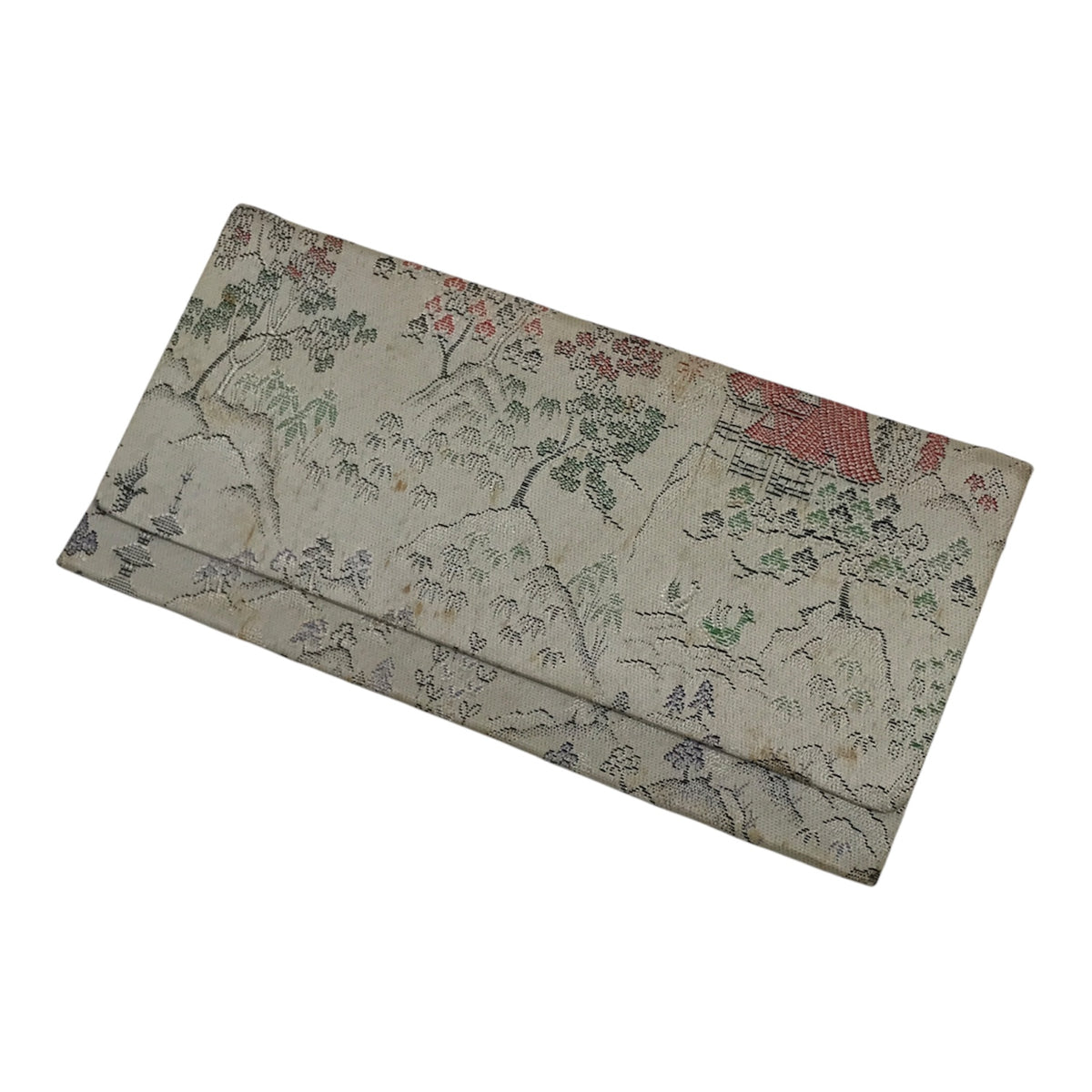 Japanese Silk Fabric Long Kimono Wallet Kashiire Silver Red Mountain Scene KB102-TX - Kimono Accessories-chidorivintage.com