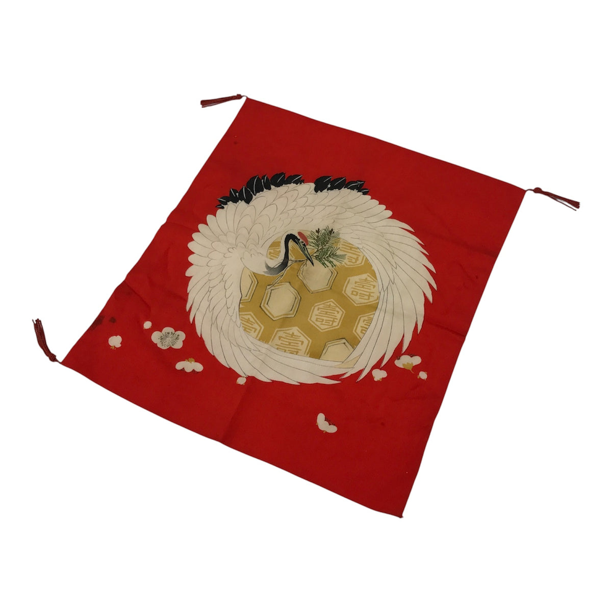 Japanese Fukusa Gift Envelope Silk Cover Vtg Crane Tsuru Wedding Birth Red BT21-TX - Other-chidorivintage.com