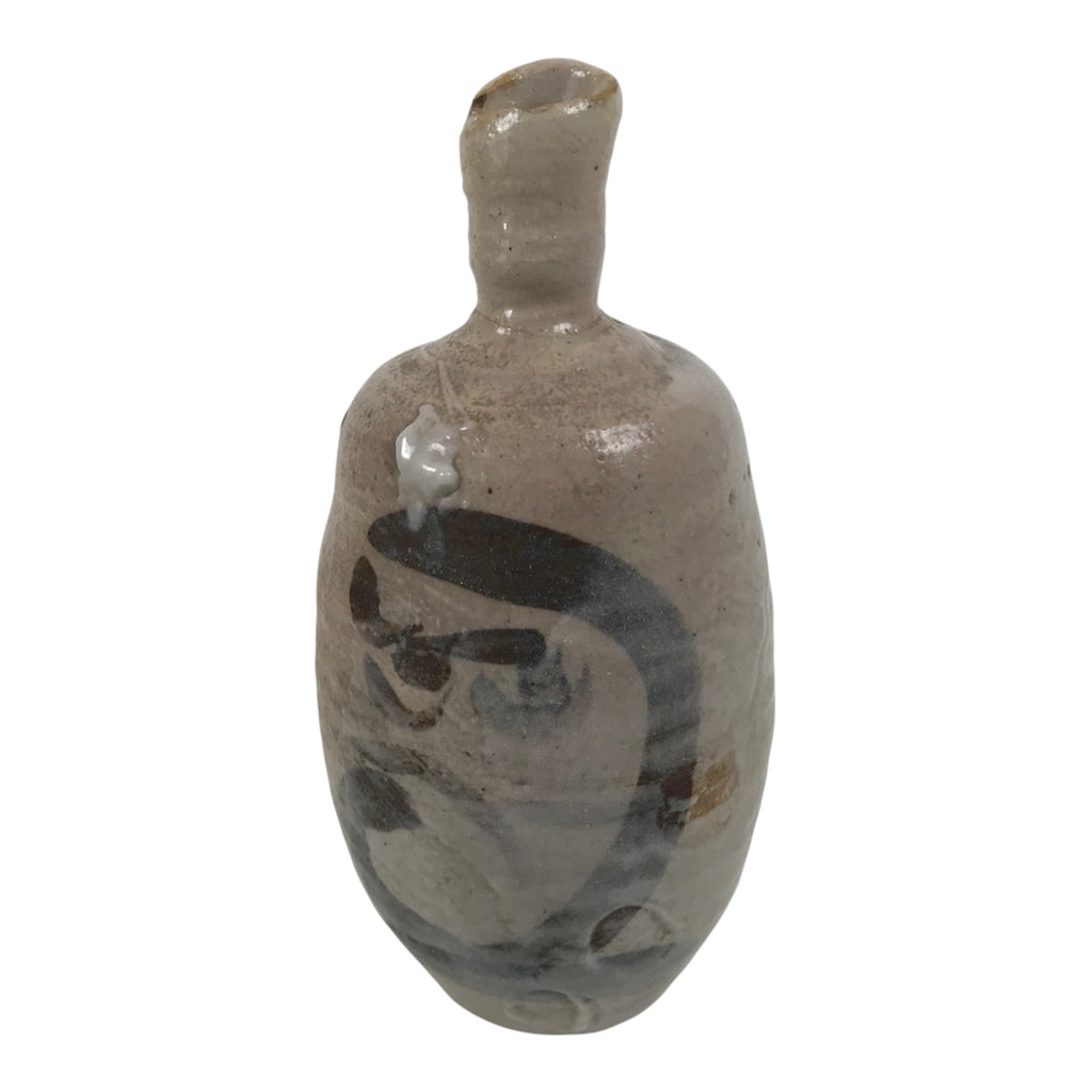 Japanese Ceramic Sake Bottle Tokkuri Vtg Drama Brown White Crackle Glaze TS927-KT - Sake Bottle-chidorivintage.com