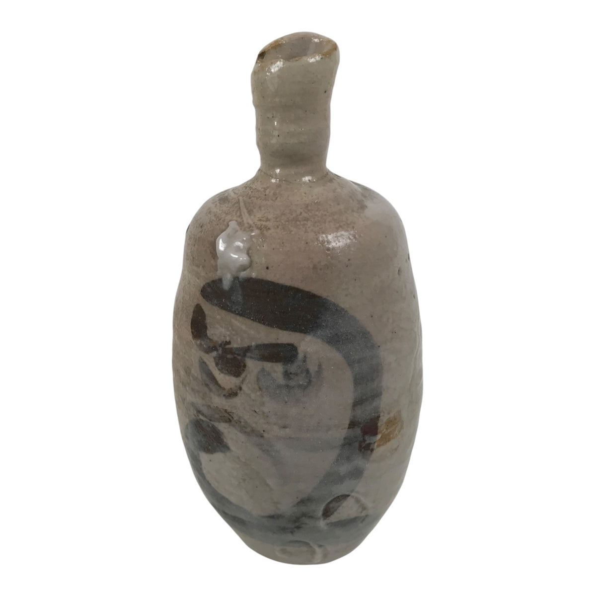 Japanese Ceramic Sake Bottle Tokkuri Vtg Drama Brown White Crackle Glaze TS927-KT - Sake Bottle-chidorivintage.com