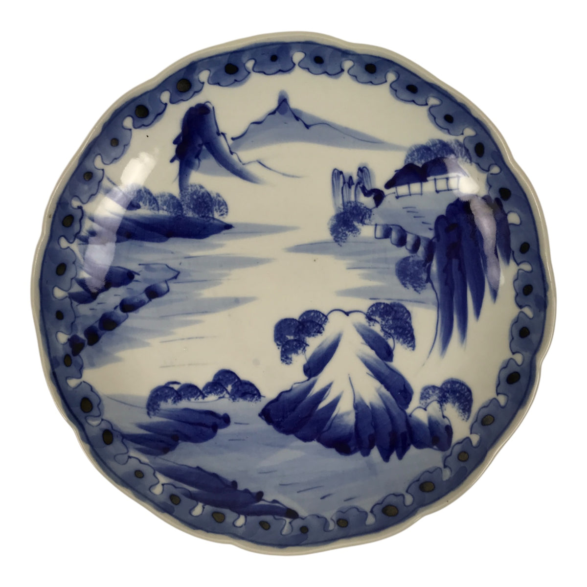 Japanese Porcelain Plate Kozara Blue White Sometsuke Mountain Village Scene Y593-KT - Plate-chidorivintage.com