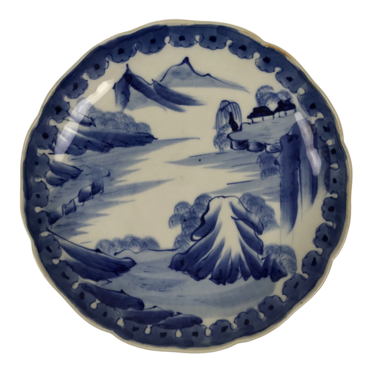 Japanese Porcelain Plate Kozara Blue White Sometsuke Mountain Village Scene Y594-KT - Plate-chidorivintage.com