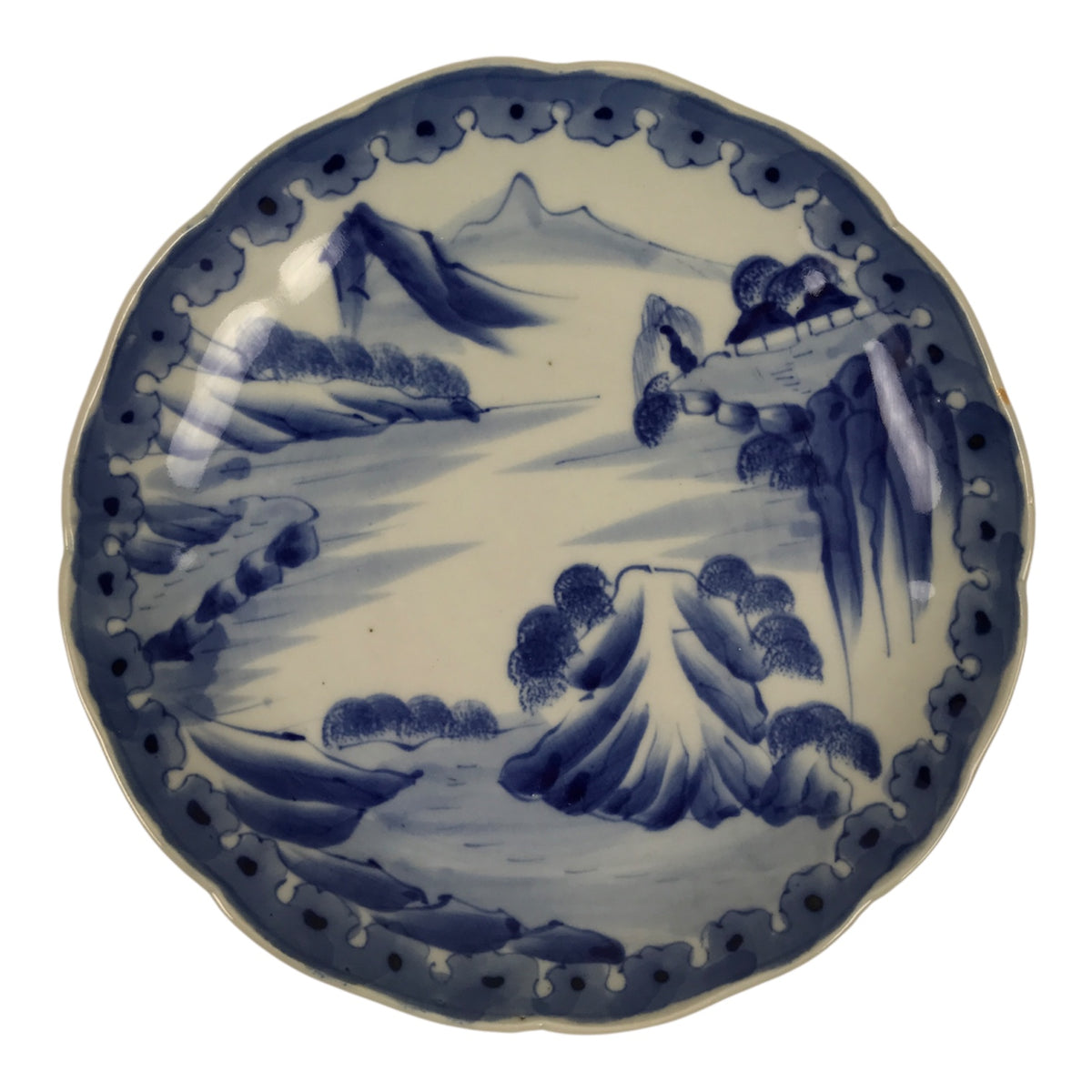 Japanese Porcelain Plate Kozara Blue White Sometsuke Mountain Village Scene Y595-KT - Plate-chidorivintage.com
