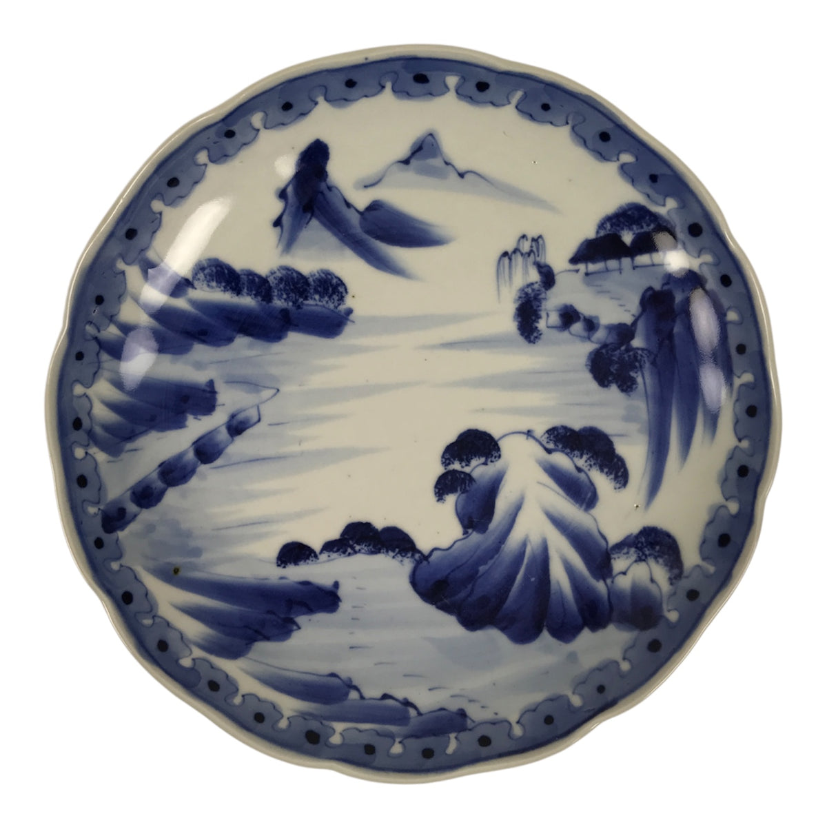Japanese Porcelain Plate Kozara Blue White Sometsuke Mountain Village Scene Y596-KT - Plate-chidorivintage.com