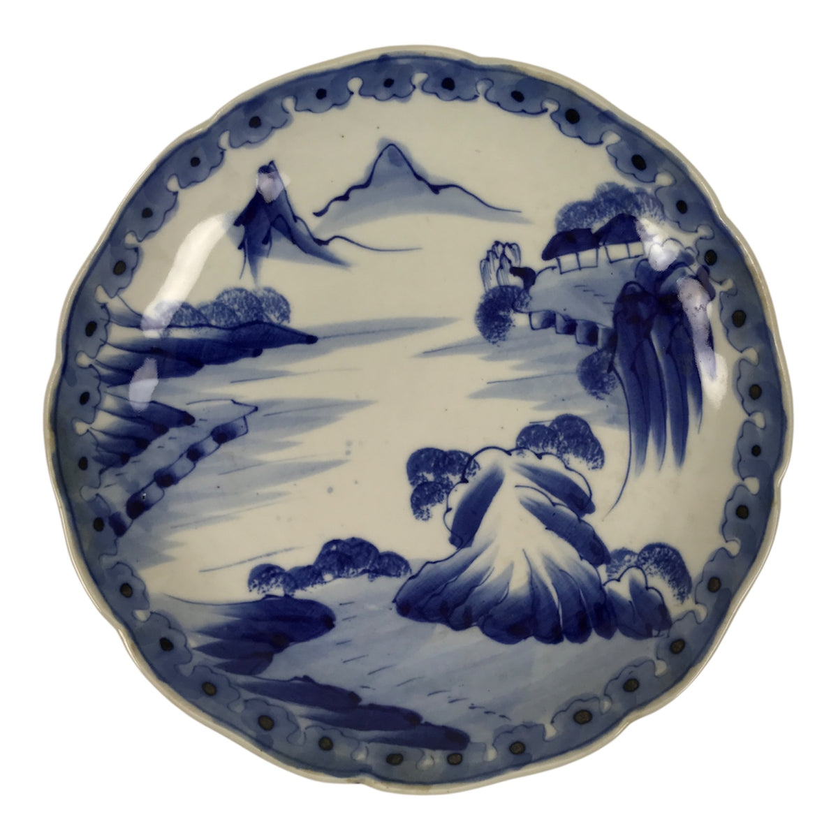 Japanese Porcelain Plate Kozara Blue White Sometsuke Mountain Village Scene Y597-KT - Plate-chidorivintage.com