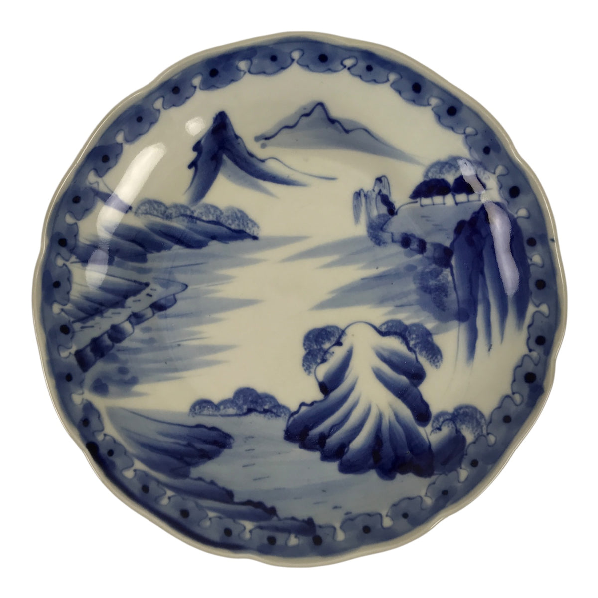 Japanese Porcelain Plate Kozara Blue White Sometsuke Mountain Village Scene Y598-KT - Plate-chidorivintage.com