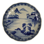 Japanese Porcelain Plate Kozara Blue White Sometsuke Mountain Village Scene Y599-KT - Plate-chidorivintage.com