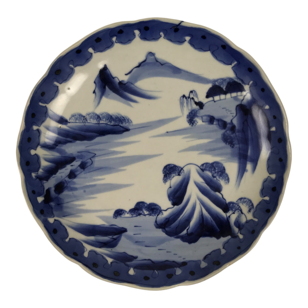Japanese Porcelain Plate Kozara Blue White Sometsuke Mountain Village Scene Y600-KT - Plate-chidorivintage.com