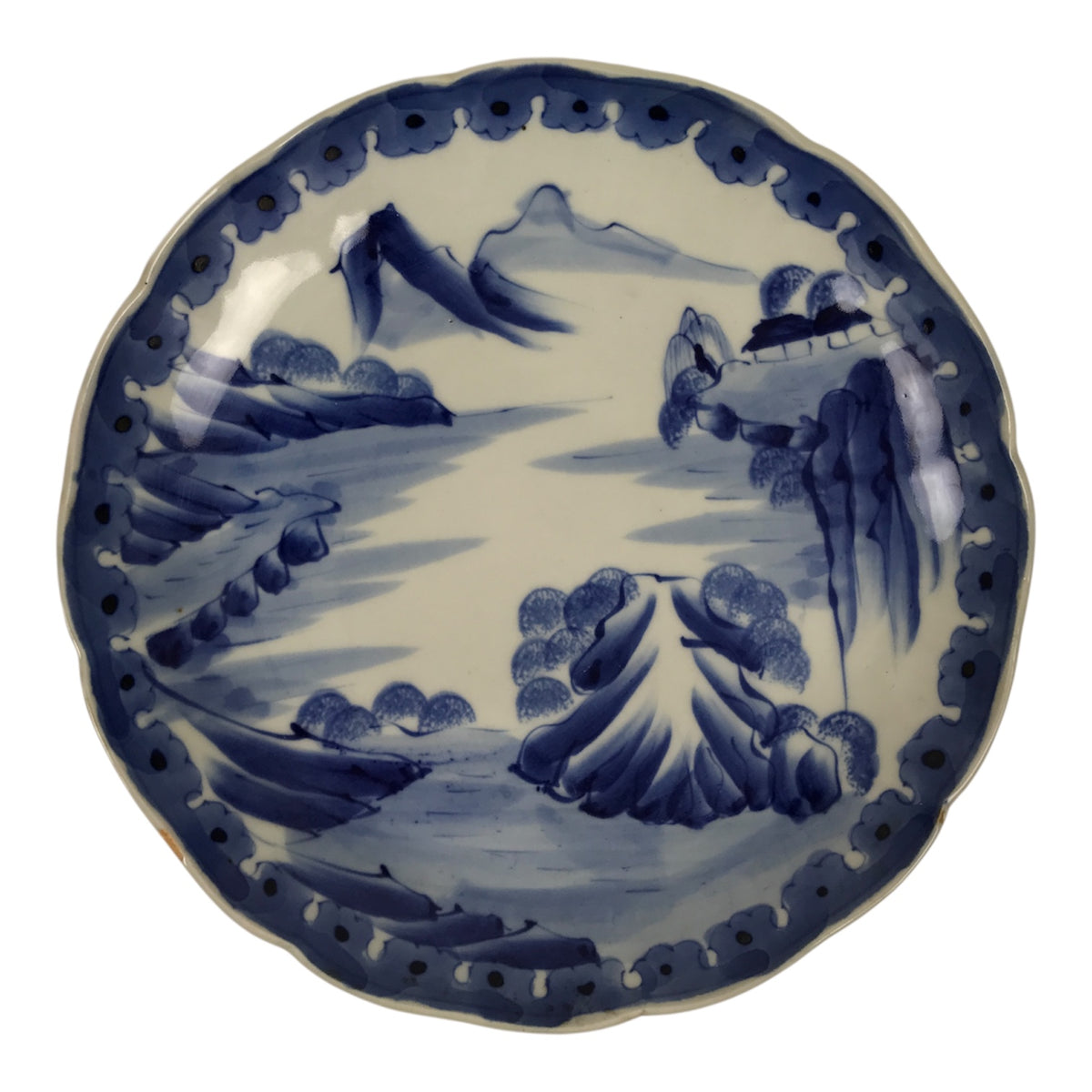 Japanese Porcelain Plate Kozara Blue White Sometsuke Mountain Village Scene Y603-KT - Plate-chidorivintage.com