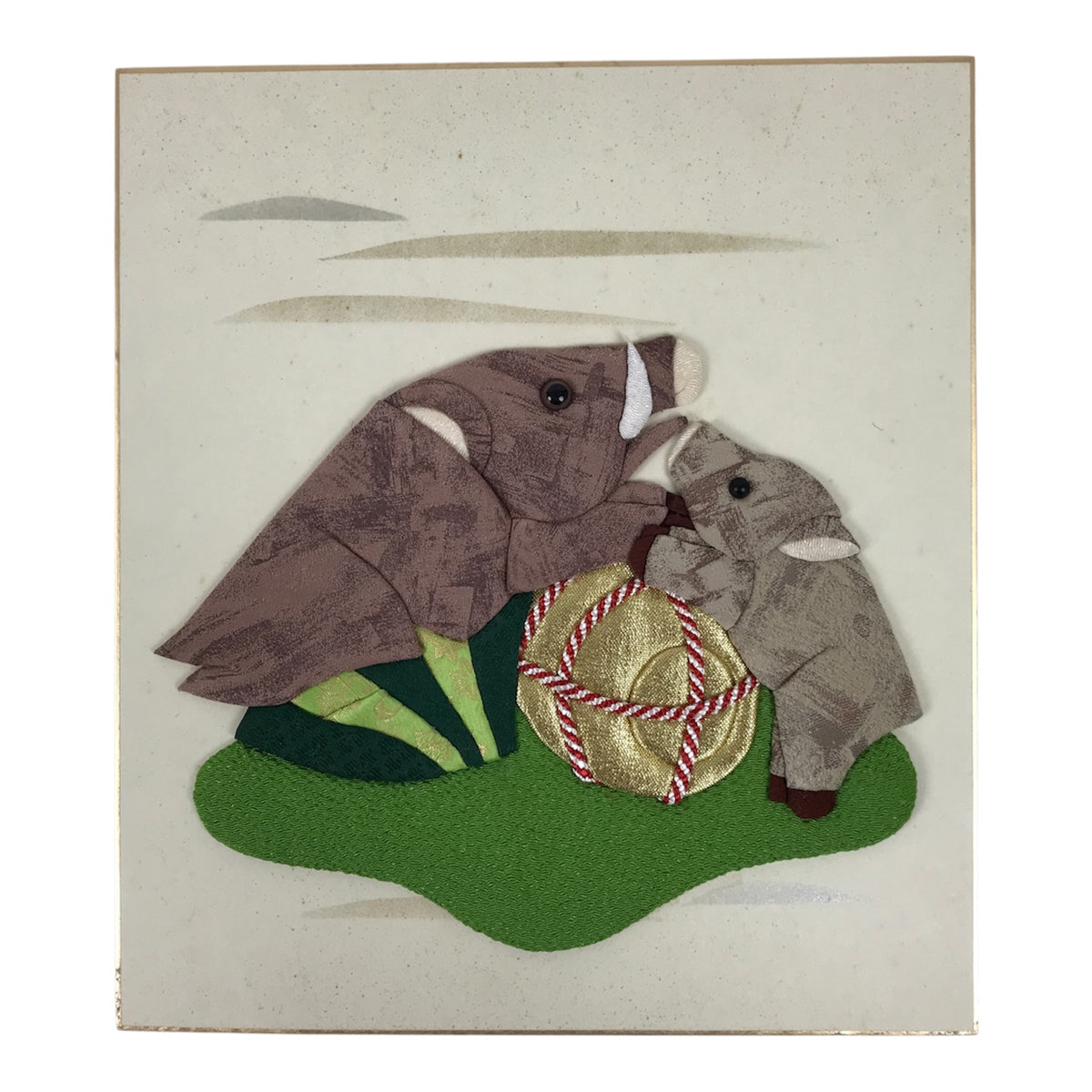 Japanese Shikishi Art Board Oshie Silk Fabric Zodiac Wild Boar Inoshishi A821-AD - Painting-chidorivintage.com