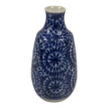 Japanese Porcelain Sake Bottle Tokkuri Blue White Floral Concentric Circle TS929-KT - Sake Bottle-chidorivintage.com
