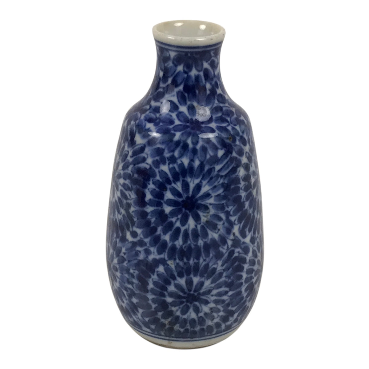 Japanese Porcelain Sake Bottle Tokkuri Blue White Floral Concentric Circle TS929-KT - Sake Bottle-chidorivintage.com