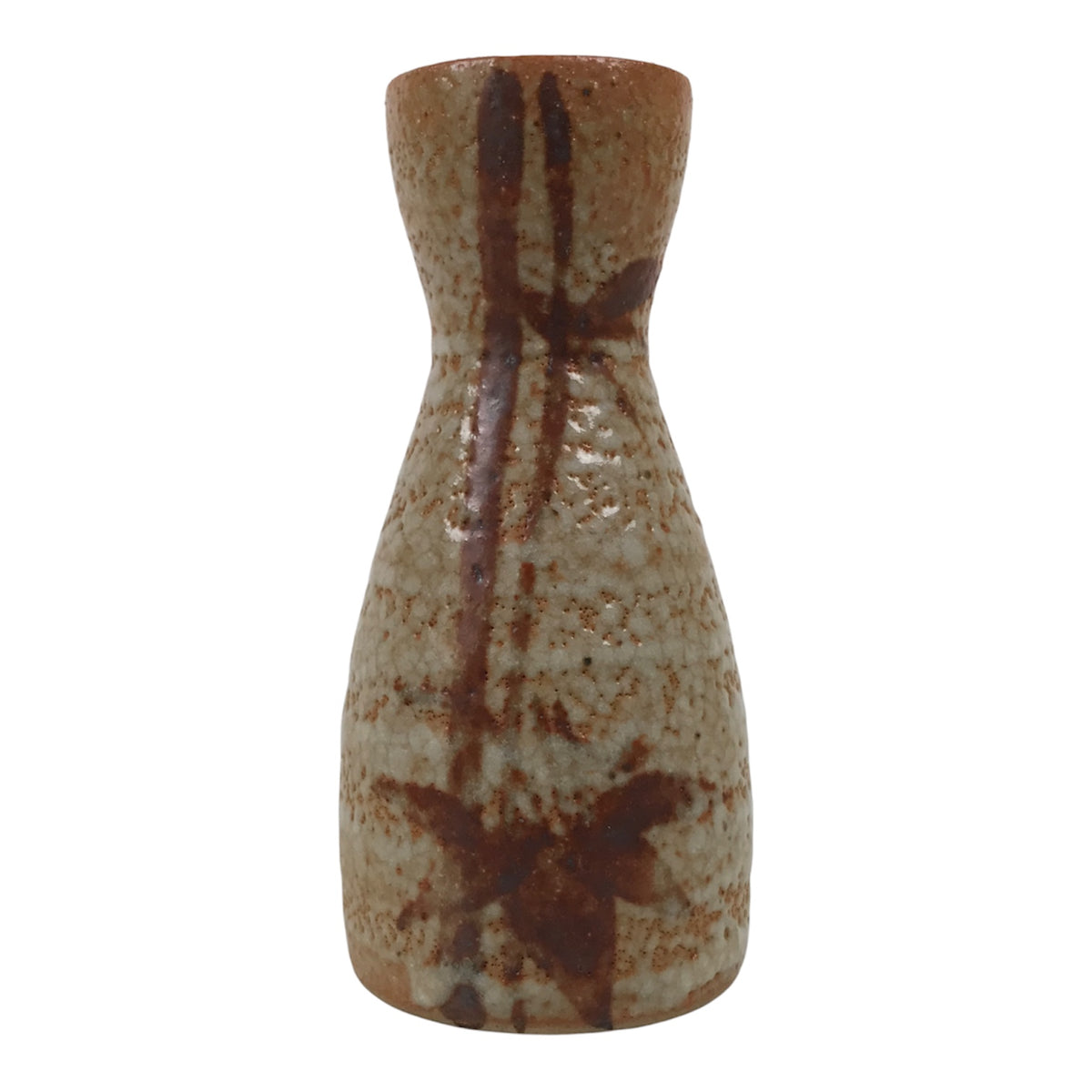 Japanese Shino Ceramic Sake Bottle Tokkuri Vtg Bamboo Brown Orange White TS931-KT - Sake Bottle-chidorivintage.com