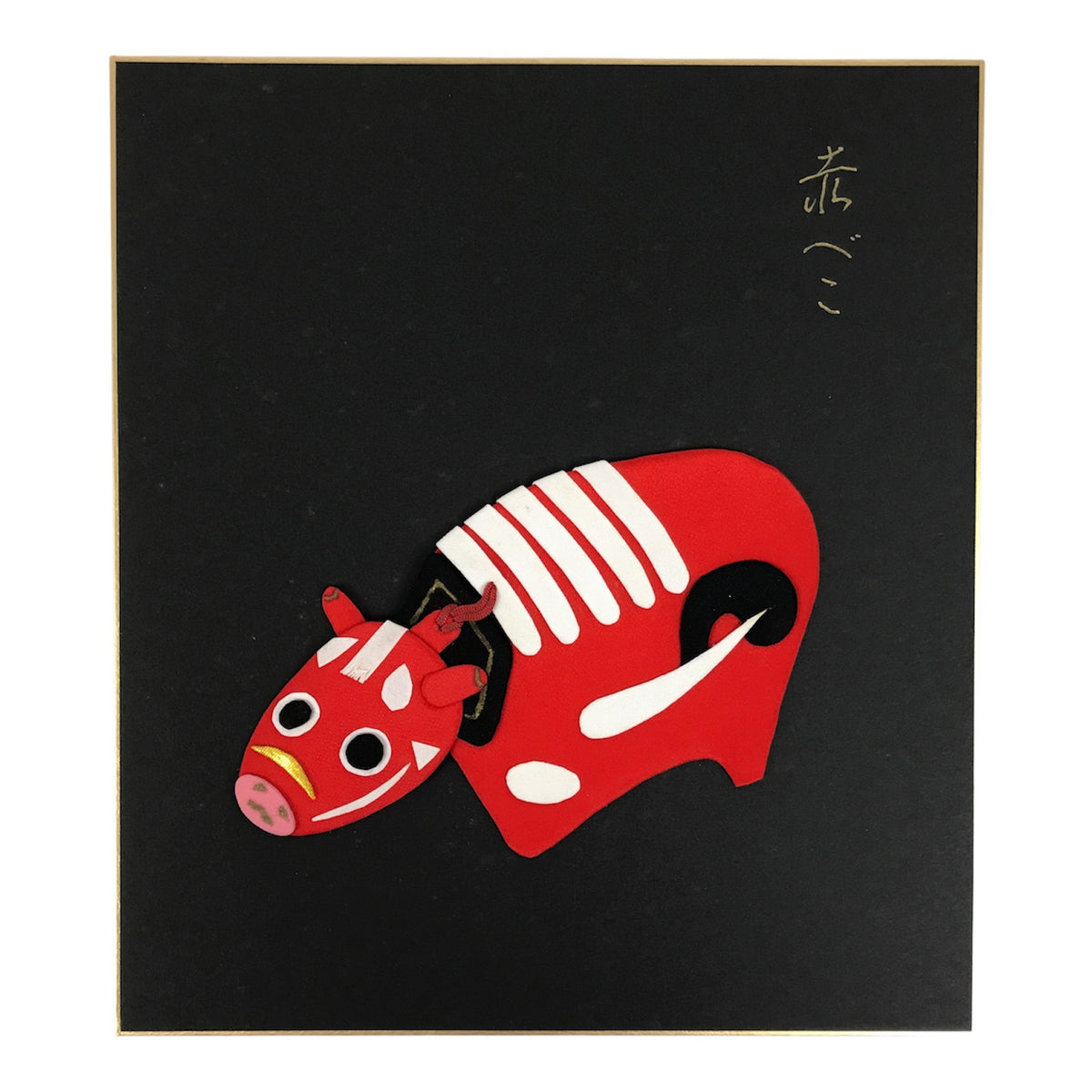 Japanese Shikishi Art Board Oshie Silk Fabric Zodiac Red Cow Hariko Akabeko A823-AD - Painting-chidorivintage.com