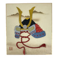 Japanese Shikishi Art Board Oshie Silk Fabric Vtg Kabuto Samurai Helmet A825-AD - Painting-chidorivintage.com