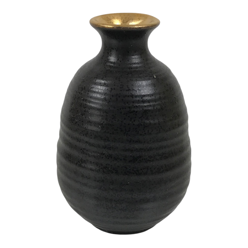 Japanese Ceramic Sake Bottle Tokkuri Vtg Dark Brown Gold Round Rokurome TS936-KT - Sake Bottle-chidorivintage.com