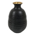 Japanese Ceramic Sake Bottle Tokkuri Vtg Dark Brown Gold Round Rokurome TS936-KT - Sake Bottle-chidorivintage.com