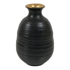 Japanese Ceramic Sake Bottle Tokkuri Vtg Dark Brown Gold Round Rokurome TS936-KT - Sake Bottle-chidorivintage.com