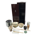 Japanese Tea Ceremony Set Chabako Wooden Box Vtg Pottery Chawan Sado PX819