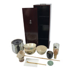 Japanese Tea Ceremony Set Chabako Wooden Box Vtg Pottery Chawan Sado PX819