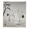 Japanese Shikishi Art Board Vtg Painting Two Cranes Tsuru Tanchou White Red A833-AD - Painting-chidorivintage.com