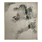 Japanese Shikishi Art Board Vtg Painting Suzume Sparrow Bird Winter Bamboo A834-AD - Painting-chidorivintage.com
