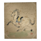 Japanese Shikishi Art Board Vtg Painting Zodiac Prancing White Horse Uma A836-AD - Painting-chidorivintage.com