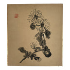 Japanese Shikishi Art Board Vtg Painting Chrysanthemum Flowers Brown Black A837-AD - Painting-chidorivintage.com