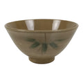 Japanese Ceramic Rice Bowl Chawan Vtg Bamboo Leaf Beige Crackle Pottery Y620-KT - Bowl-chidorivintage.com