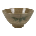 Japanese Ceramic Rice Bowl Chawan Vtg Bamboo Leaf Beige Crackle Pottery Y621-KT - Bowl-chidorivintage.com