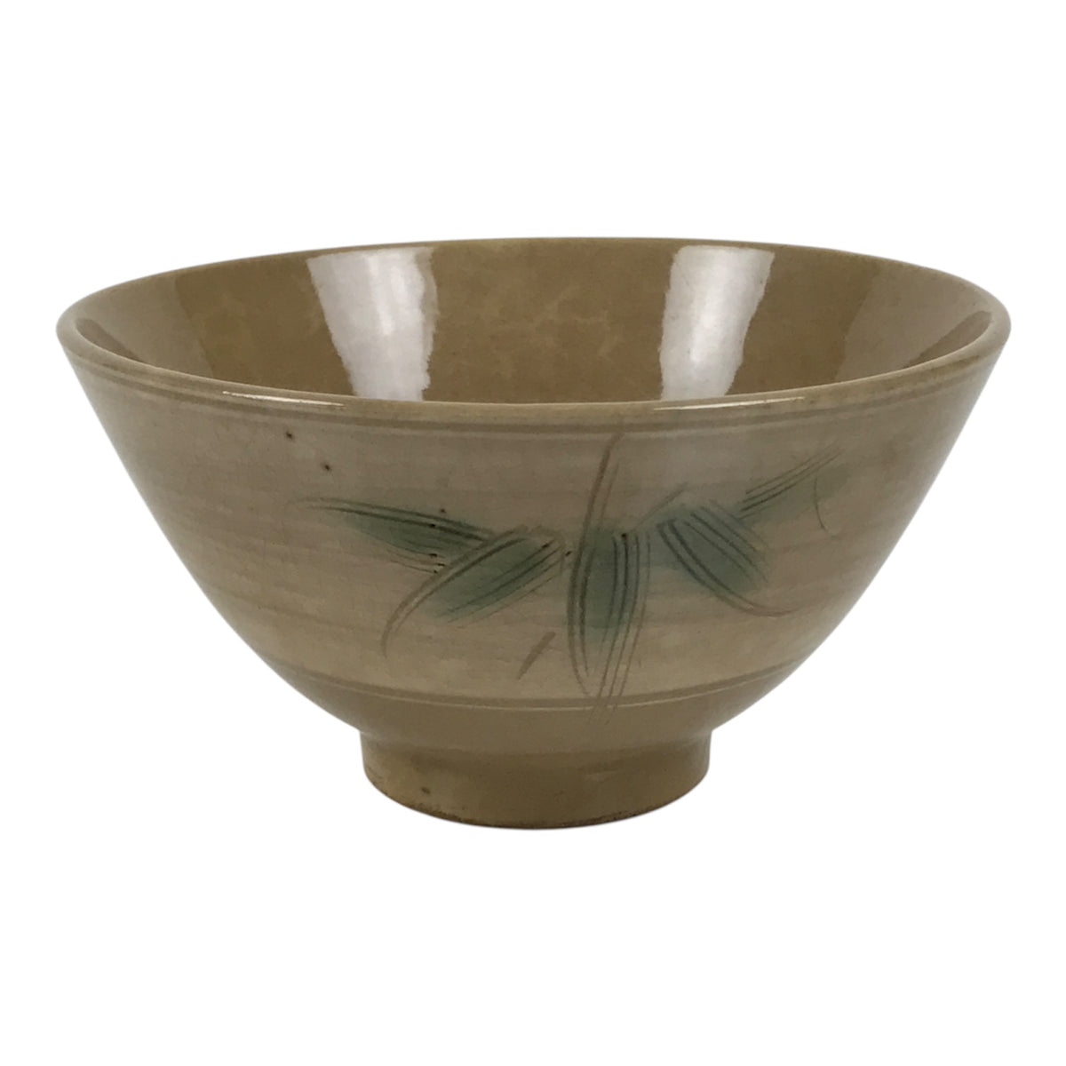 Japanese Ceramic Rice Bowl Chawan Vtg Bamboo Leaf Beige Crackle Pottery Y621-KT - Bowl-chidorivintage.com