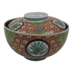 Antique Japanese Porcelain Lidded Bowl Owan Red Gold Green Blue Peacock Y623-KT - Bowl-chidorivintage.com
