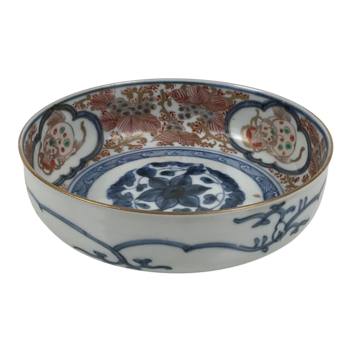 Japanese Porcelain Bowl Chubachi Vtg Side Dish White Blue Red Gold Leaf Y626-KT - Bowl-chidorivintage.com