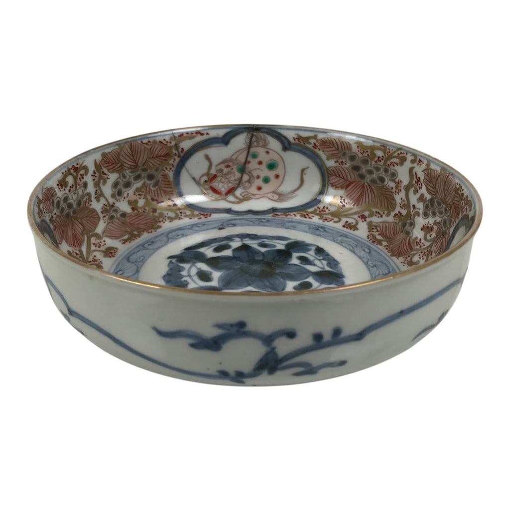 Japanese Porcelain Bowl Chubachi Vtg Side Dish White Blue Red Gold Leaf Y627-KT - Bowl-chidorivintage.com