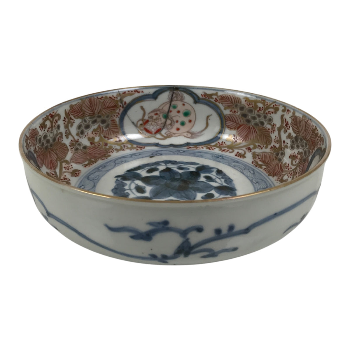 Japanese Porcelain Bowl Chubachi Vtg Side Dish White Blue Red Gold Leaf Y627-KT - Bowl-chidorivintage.com