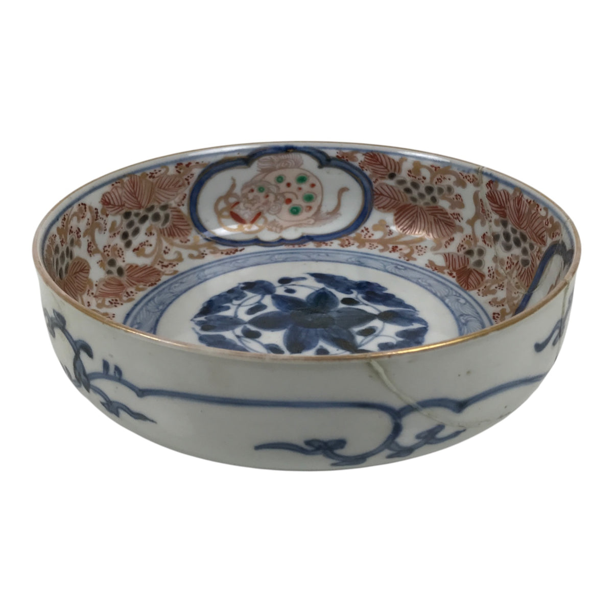 Japanese Porcelain Bowl Chubachi Vtg Side Dish White Blue Red Gold Leaf Y628-KT - Bowl-chidorivintage.com