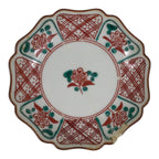 Japanese Kutani Porcelain Small Plate Kozara Vtg Floral Lattice Red Green Y629-KT - Plate-chidorivintage.com
