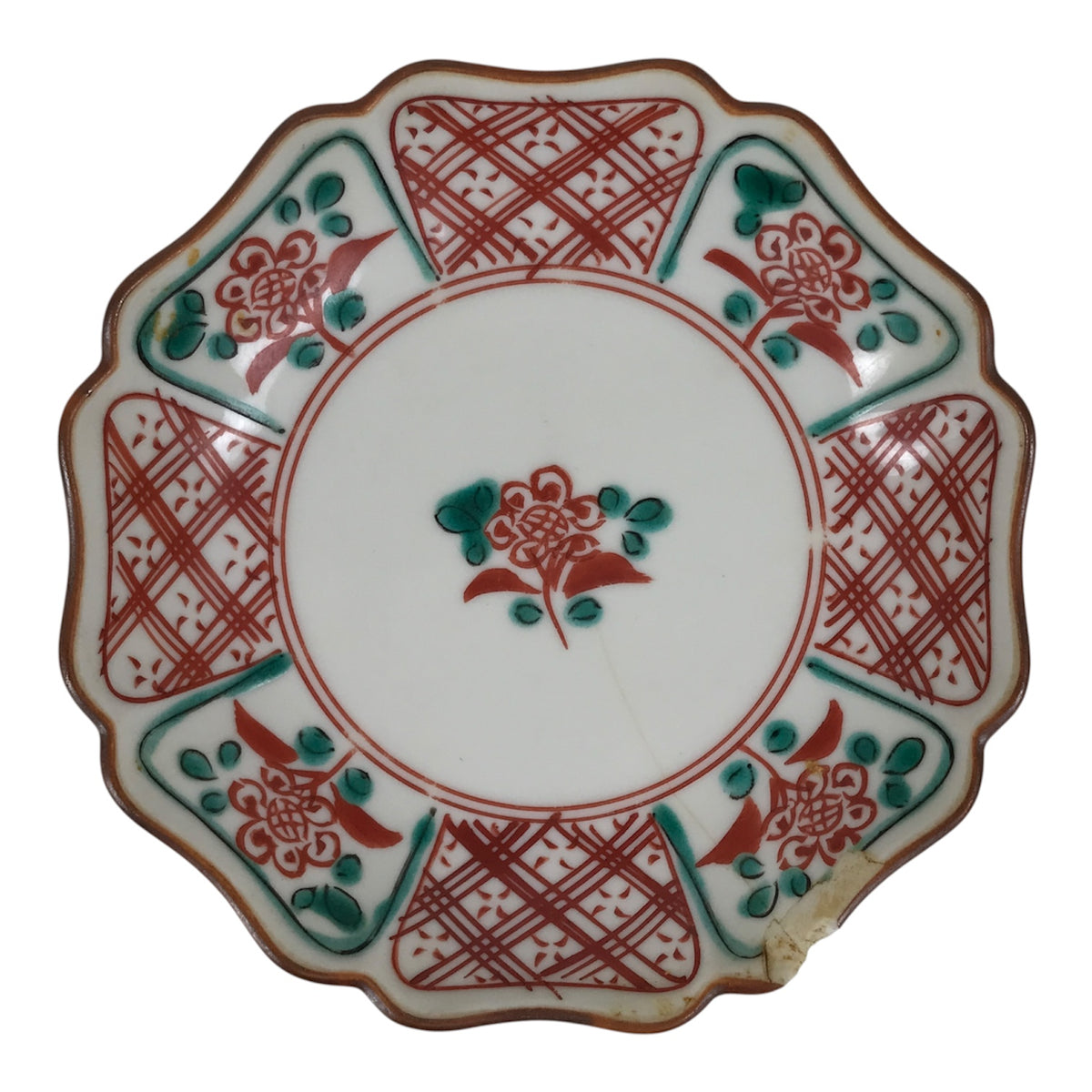 Japanese Kutani Porcelain Small Plate Kozara Vtg Floral Lattice Red Green Y629-KT - Plate-chidorivintage.com