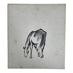 Japanese Shikishi Art Board Vtg Painting Zodiac Grazing White Horse Uma A841-AD - Painting-chidorivintage.com
