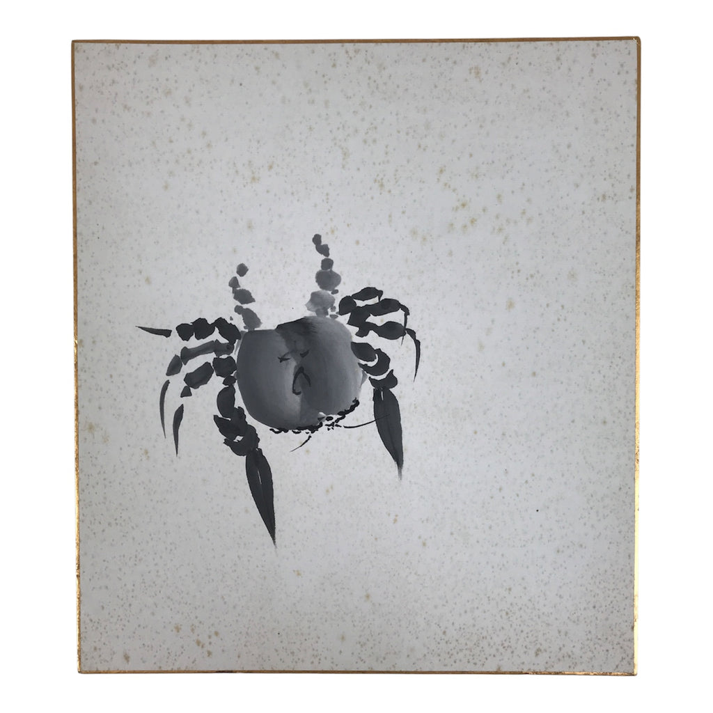 Japanese Shikishi Art Board Vtg Painting Classic Black White Crab Kani A845-AD - Painting-chidorivintage.com