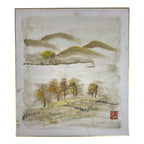 Japanese Shikishi Art Board Vtg Painting Autumn Mountain Valley River Scene A848-AD - Painting-chidorivintage.com
