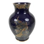 Japanese Porcelain Flower Vase Vtg Kabin Blue Peacock Bird Gold Floral FK268-KT - Vase-chidorivintage.com
