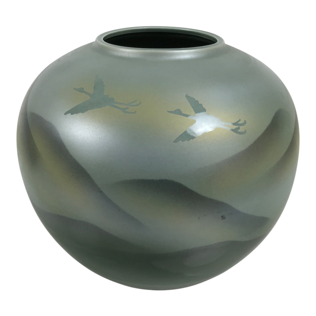 Japanese Porcelain Flower Vase Vtg Ikebana Kabin Celadon Green Mountain FK269-KT - Vase-chidorivintage.com