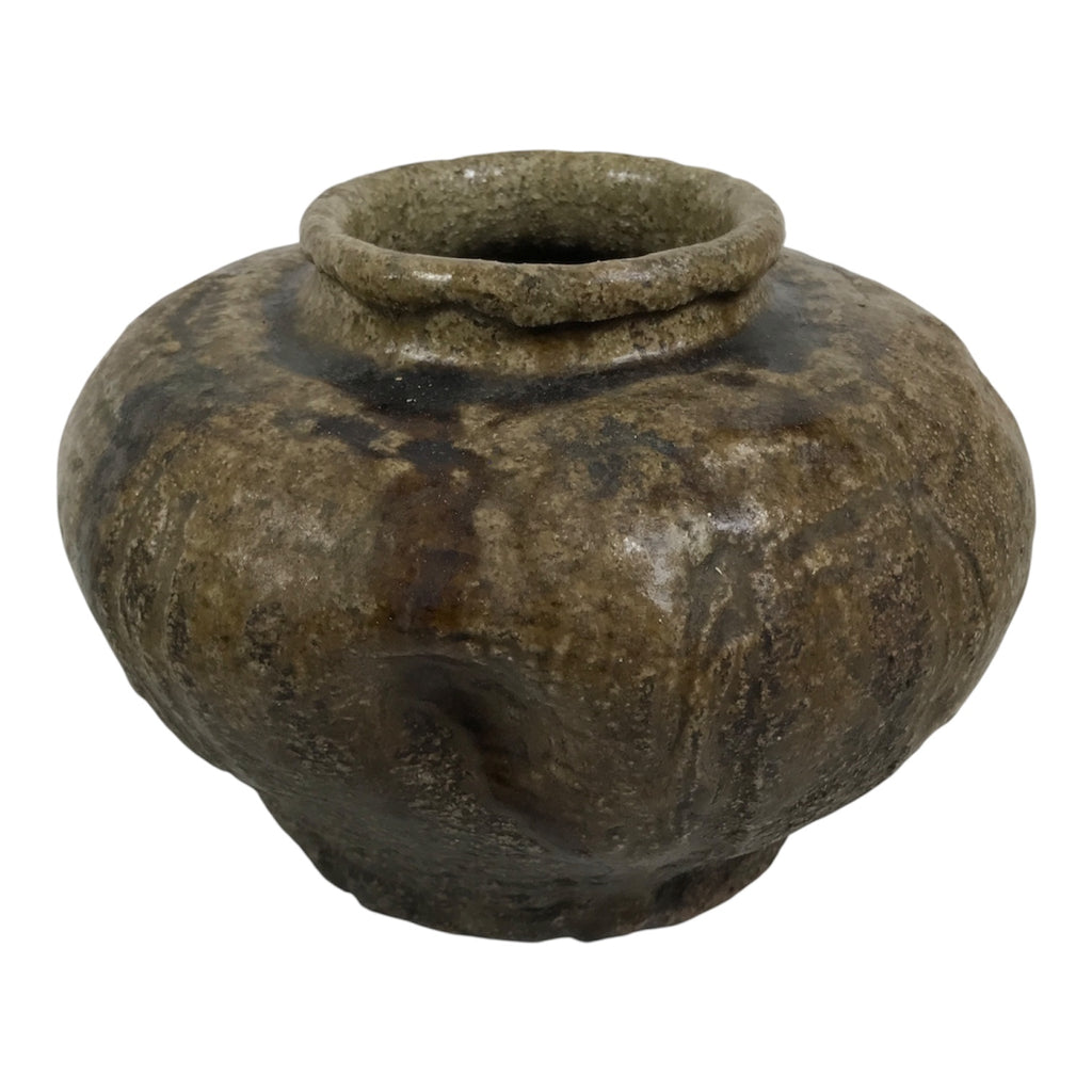 Japanese Ceramic Flower Vase Vtg Ikebana Kabin Handcraft Pot Brown FK276-KT - Vase-chidorivintage.com